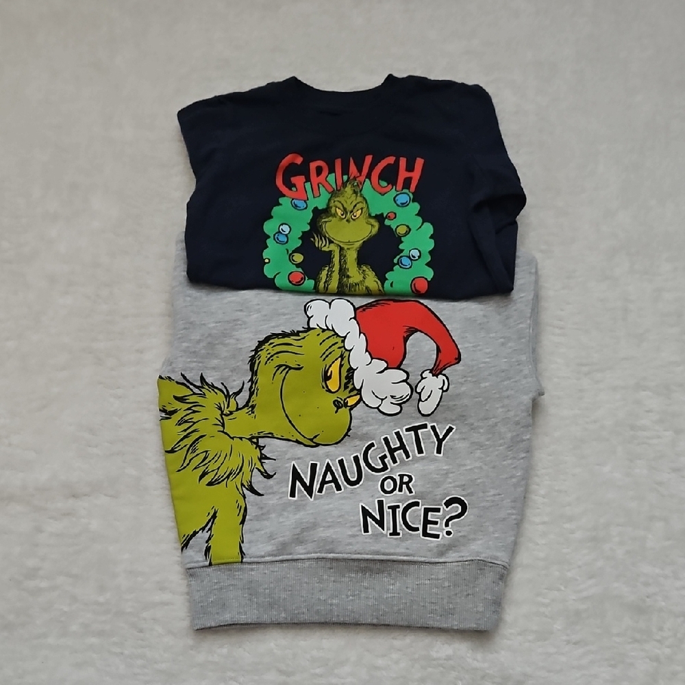 Bundle of Toddler Long Sleeve Christmas Holiday The Grinch Tops 2T Grey Blue